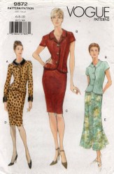 9872 VOGUE FIT LINED COLLAR BUTTON TOP, TAPER SKIRT LENGTHS PATTERN 12-16 UNCUT